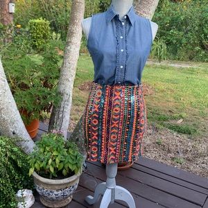 Francesca's Collections Colorful Patterned Mini Skirt